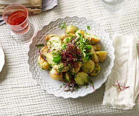Potato salad with green mayonnaise