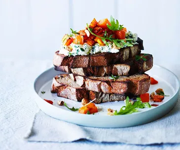 Pumpkin, herbed ricotta and hazelnut bruschetta