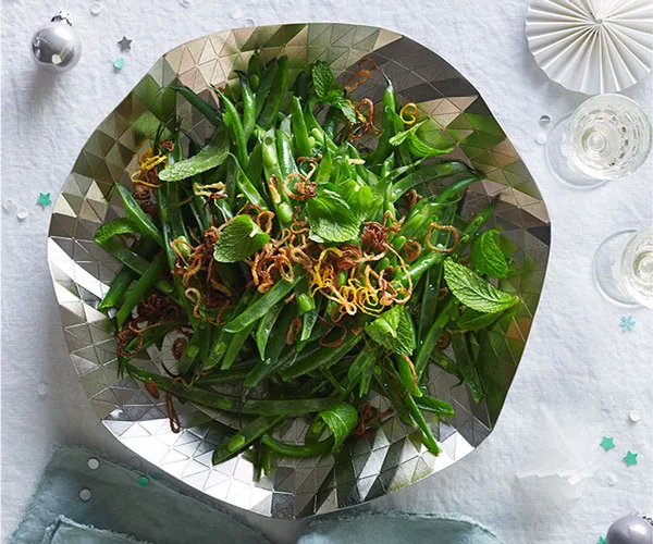 Green bean salad with mint, fried shallot and lemon