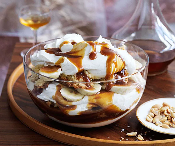 Banana, brandy and butterscotch trifle