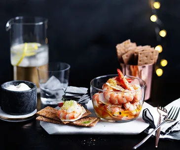 Pickled prawns and fennel with rye crackers