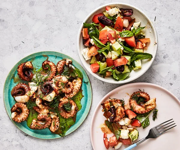 Grilled octopus with heirloom tomatoes and dill
