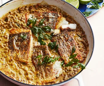 Coconut dhal with barramundi
