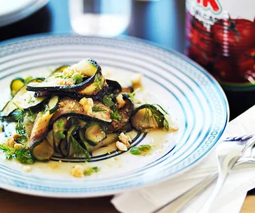 Char-grilled zucchini with feta and mint