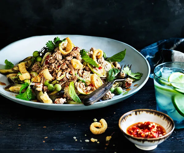 Pork and eggplant salad with salted chilli