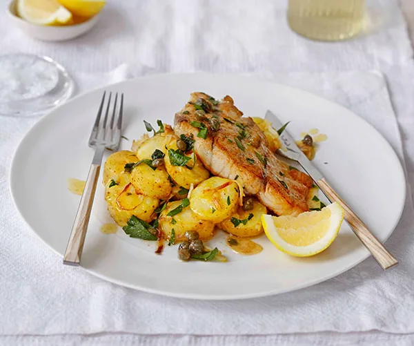 Roast barramundi with kipfler potatoes and celeriac
