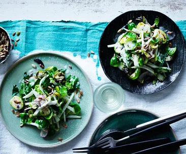 Char-grilled Brussels sprouts with apple and pepitas