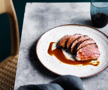 Daniel Puskas' dry-aged lamb rump with caramelised pumpkin juice