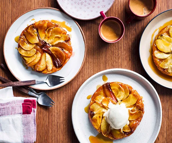 Rhubarb and apple tarte Tatin with Calvados ice-cream