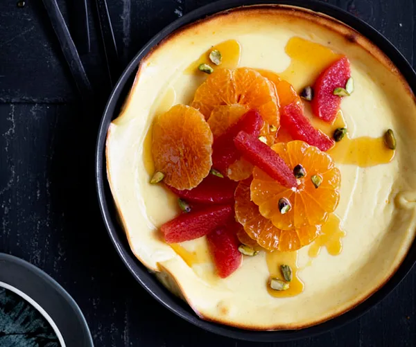 Baked ricotta cream with mandarin caramel