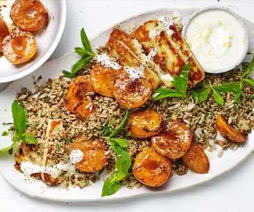 Couscous with haloumi and honey-chilli apricots