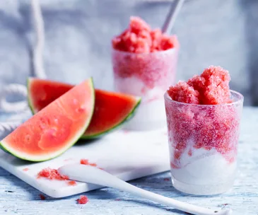 Watermelon and ginger granita with coconut yoghurt