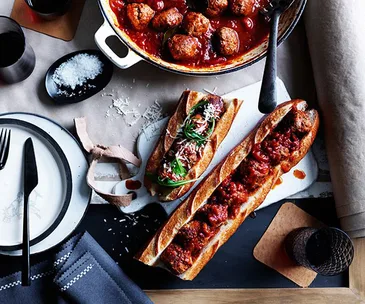 Baked pork and veal meatball sub