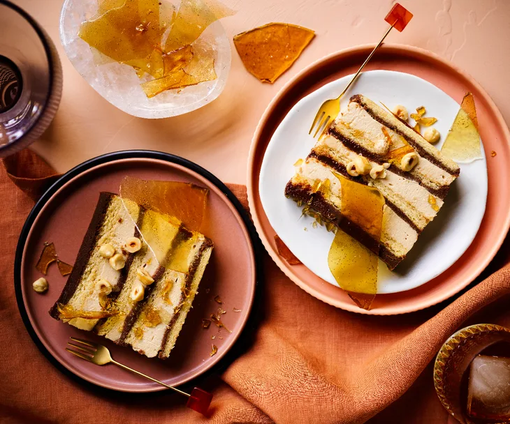 Gianduja and affogato mousse cake