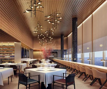 interior of Atria restaurant on level 80 at the soon-to-open Ritz-Carlton Melbourne