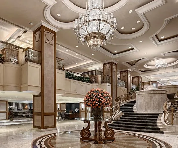 The marble-clad lobby at The Langham