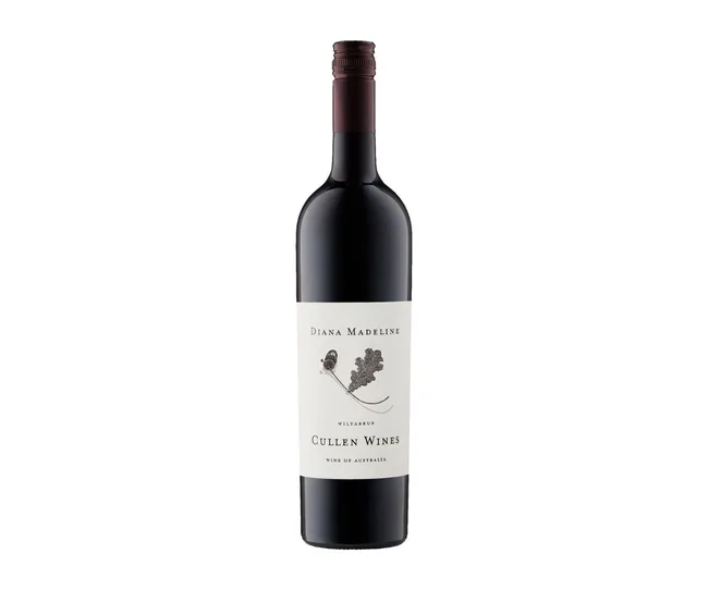 Diana Madeline wine bottle by Cullen Wines from Australia, featuring a white label with an illustrated leaf design.