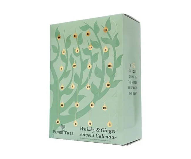Fever-Tree Whisky & Ginger Advent Calendar with numbered leaves on green packaging.