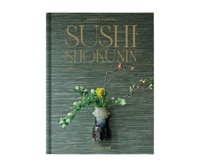 Cover of "Sushi Shokunin: Japan's Culinary Masters" by Andrea Fazzari, featuring a floral arrangement.
