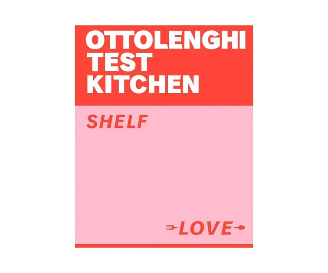 Cover of "Ottolenghi Test Kitchen: Shelf Love" with red and pink design.