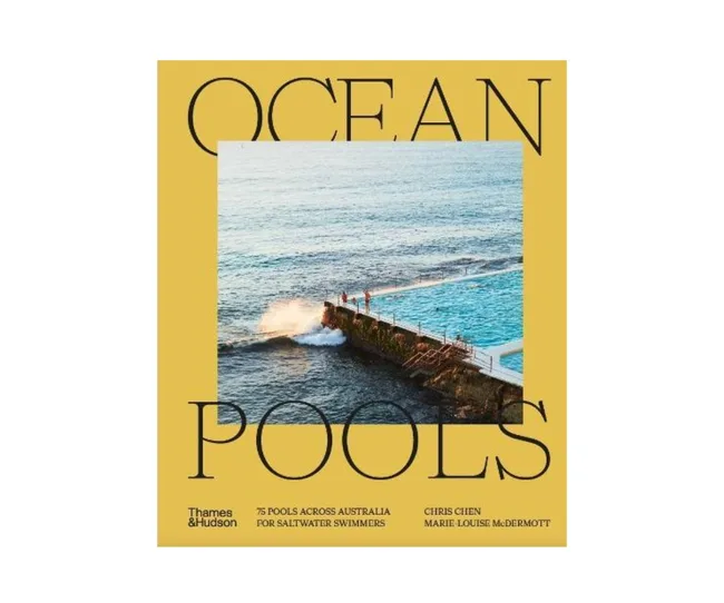 Cover of "Ocean Pools" book featuring a coastal ocean pool with waves splashing against the edge.