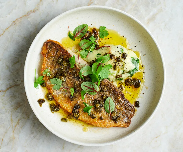 Barramundi recipe with Grenobloise sauce and colcannon
