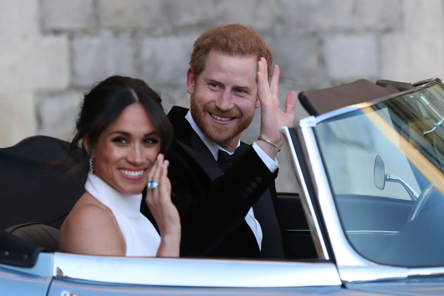 Harry and Meghan together in a car.