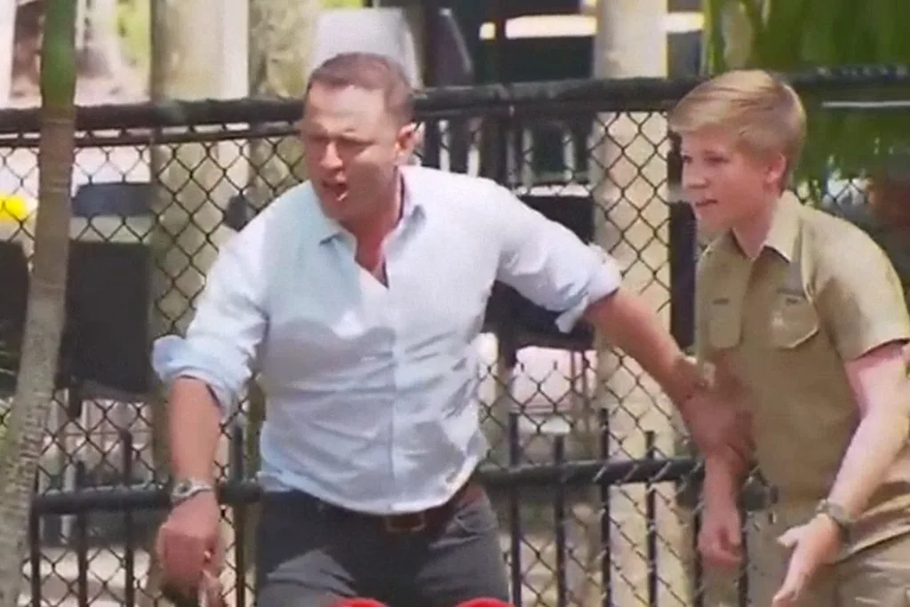 Screenshot of Karl Stefanovic and Robert Irwin at Australia Zoo on the Today Show.