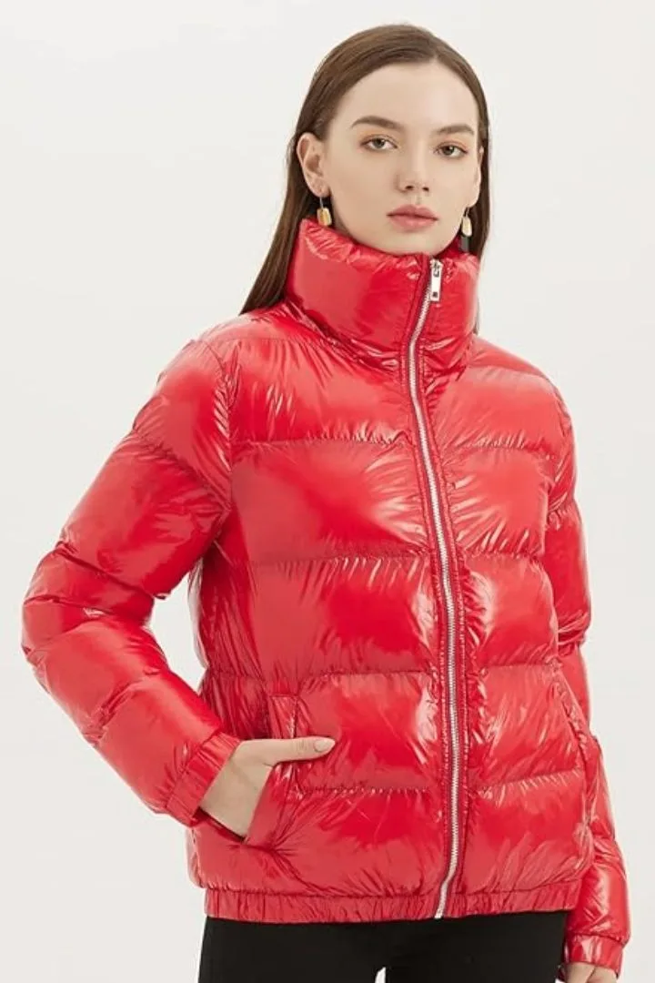 Women's metallic shiny puffer jacket quilted