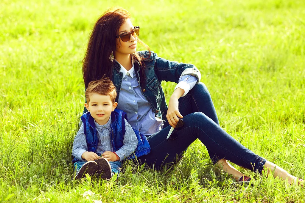 Mother in park with son