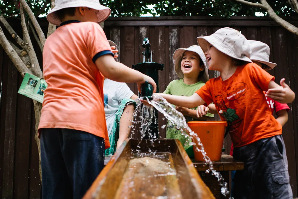 Water play keeps the children amused