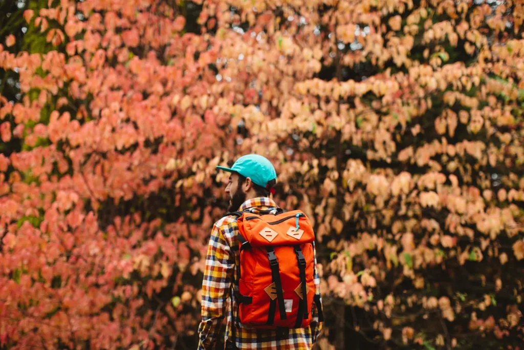 hipster wearing 90's flannel shirt with backpack