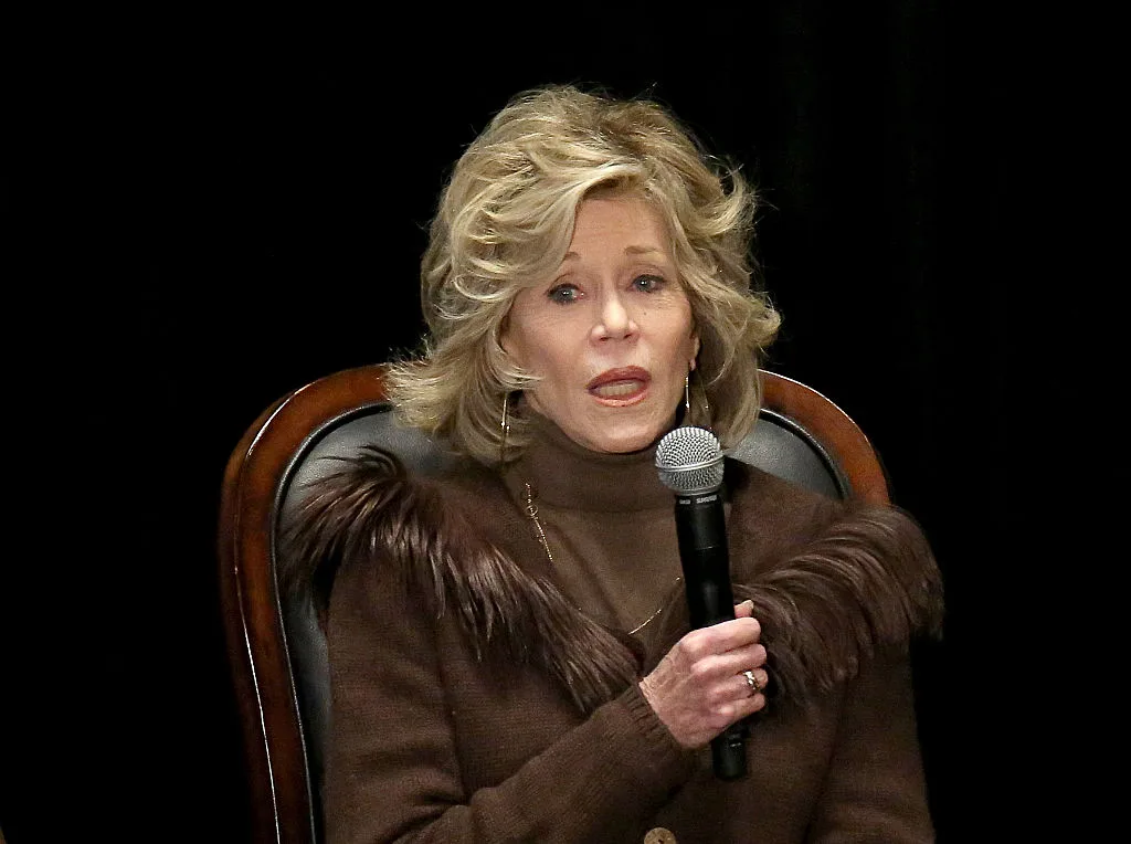 Jane Fonda doing a speech at a conference