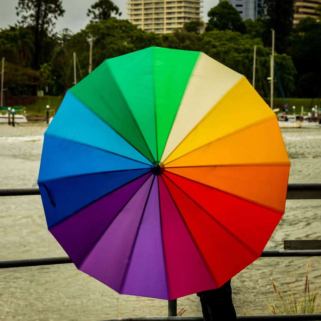 Umbrella colour wheel at the beach