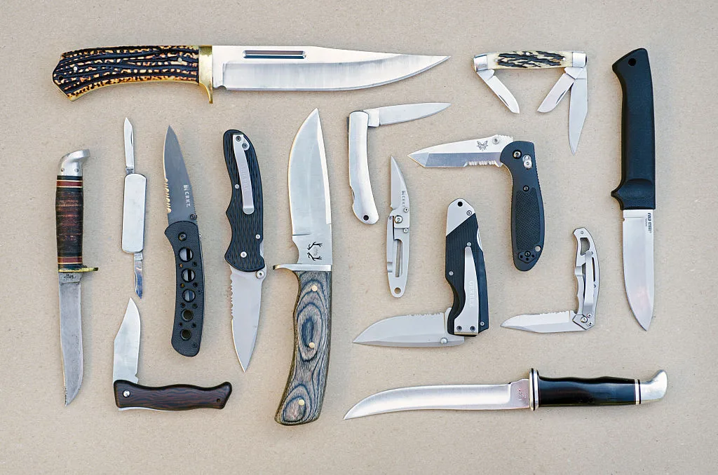 A collection of knives organised neatly