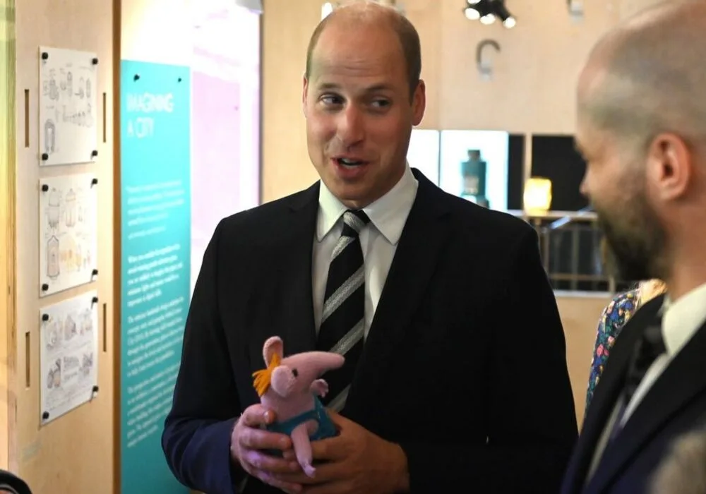 prince william receives a clanger toy for princess charlotte