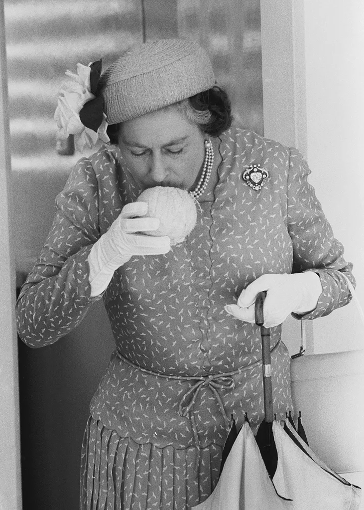 Queen Elizabeth drinking coconut Fiji