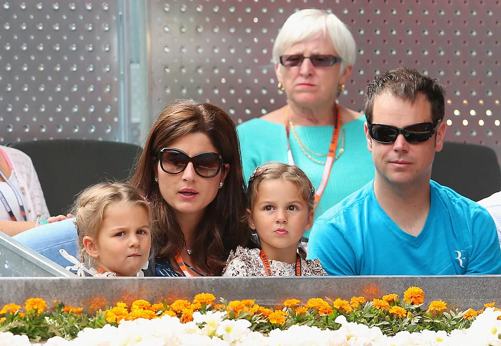 Myla Rose and Charlene Riva with mother Mirka Federer at the Mutua Madrid Open