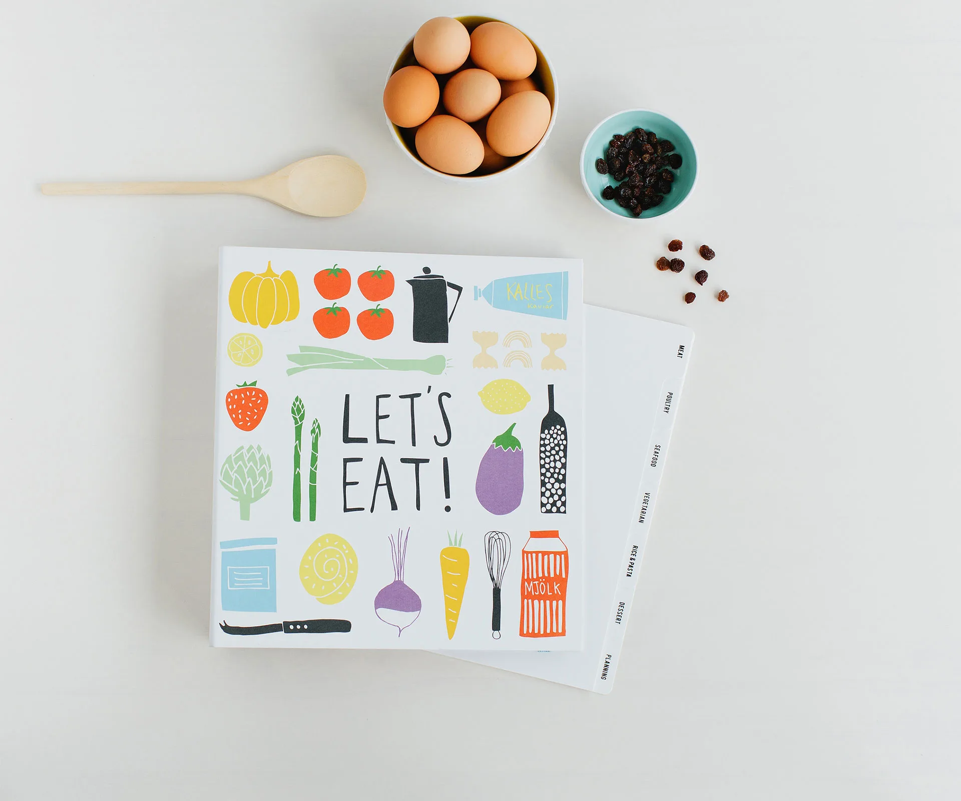 Kikki K, Let's eat, book, flat lay