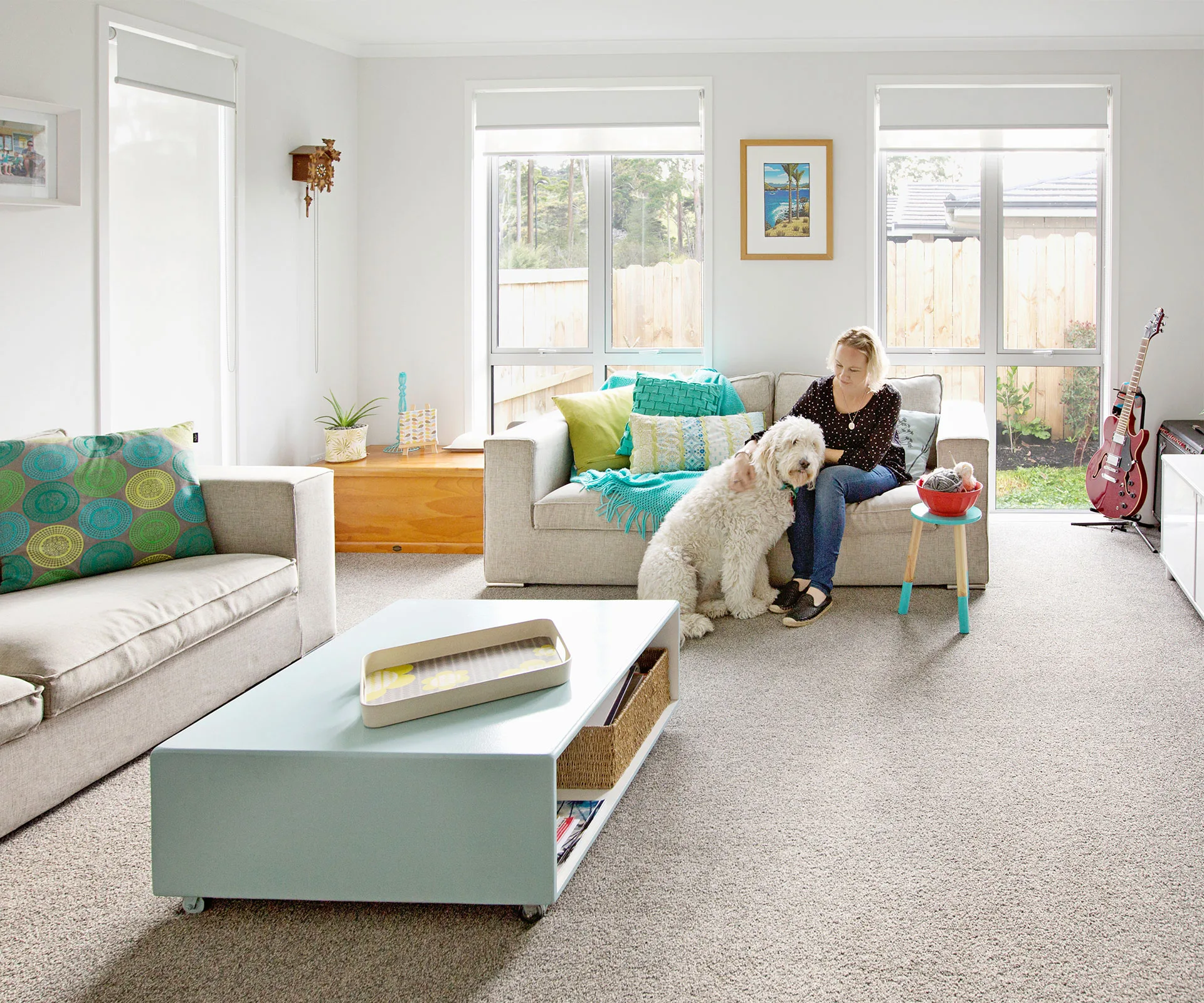 The formal lounge is carpeted for cosiness.