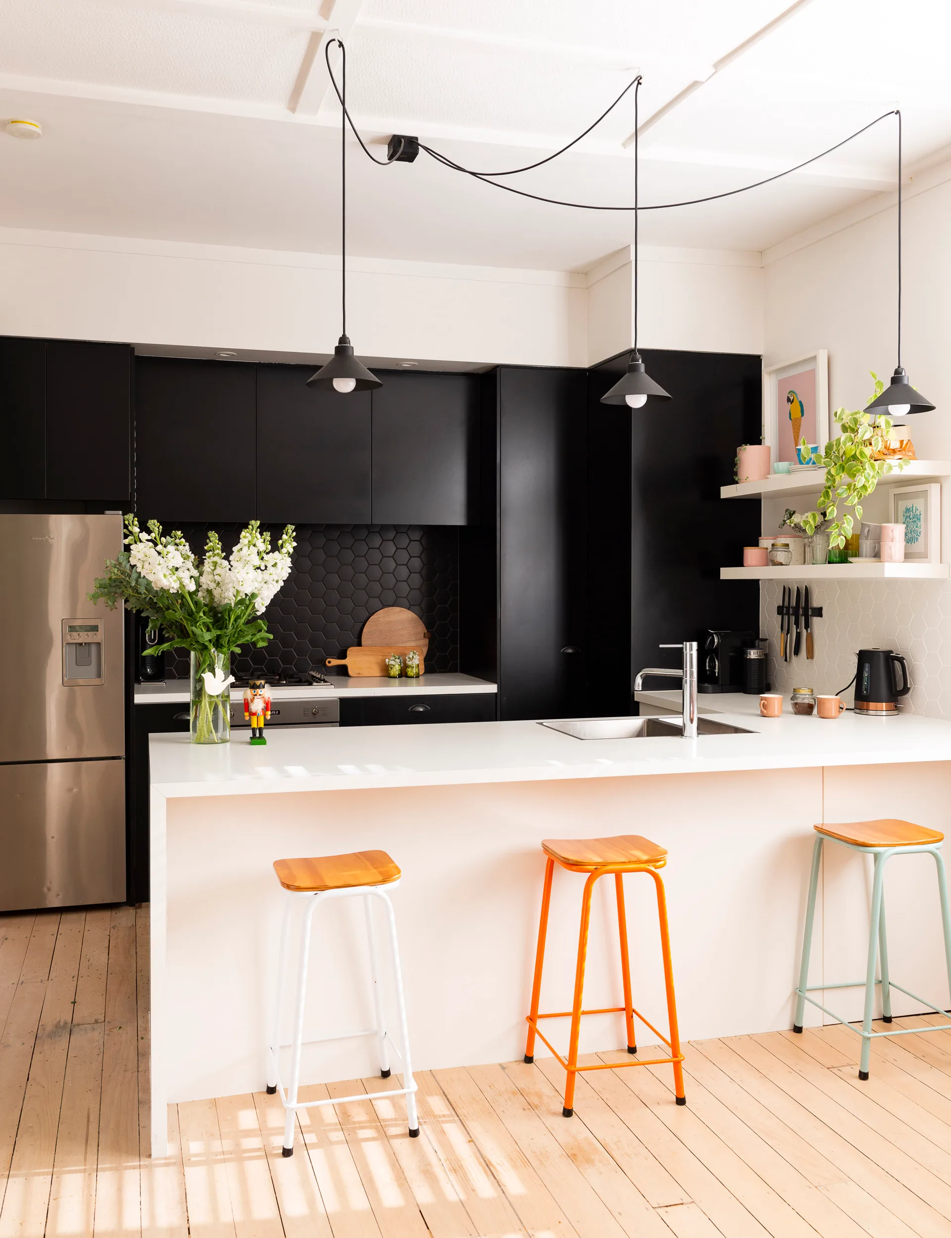 renovated bungalow black kitchen