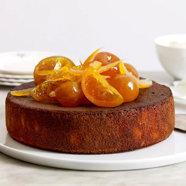 Orange, cardamom and almond cake with orange-blossom yoghurt