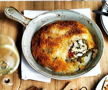 Snapper, slow-braised beans, fennel and kataifi pies