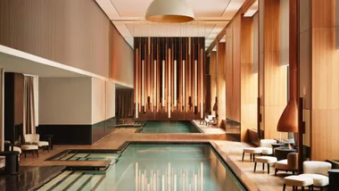 The pool area at one of the best New York hotels, Aman New York