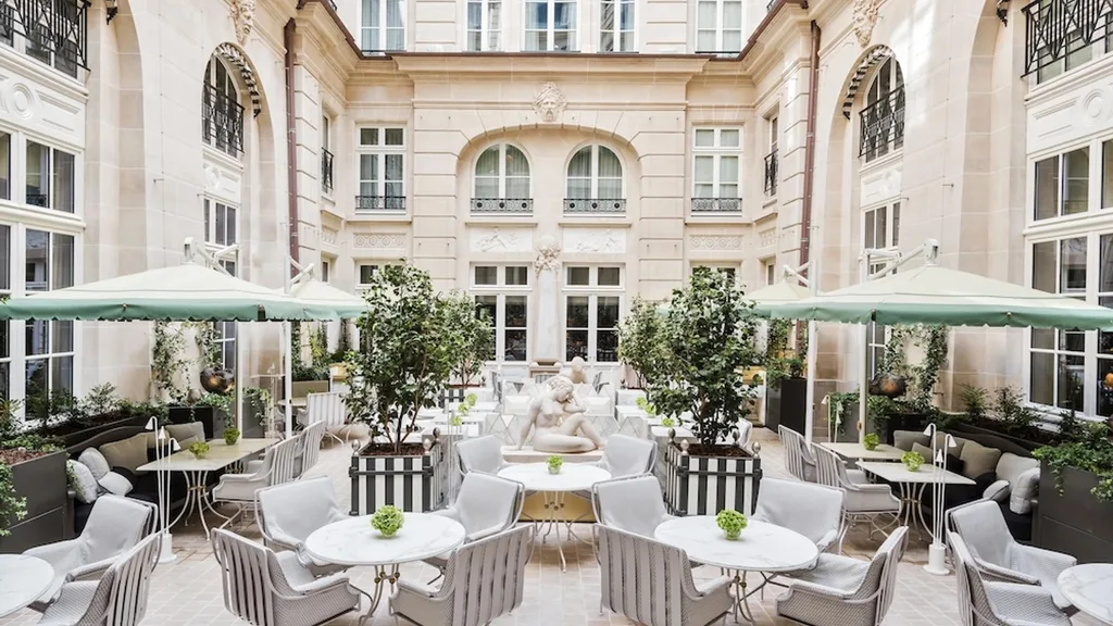 The courtyard at the Hotel De Crillon in Paris.