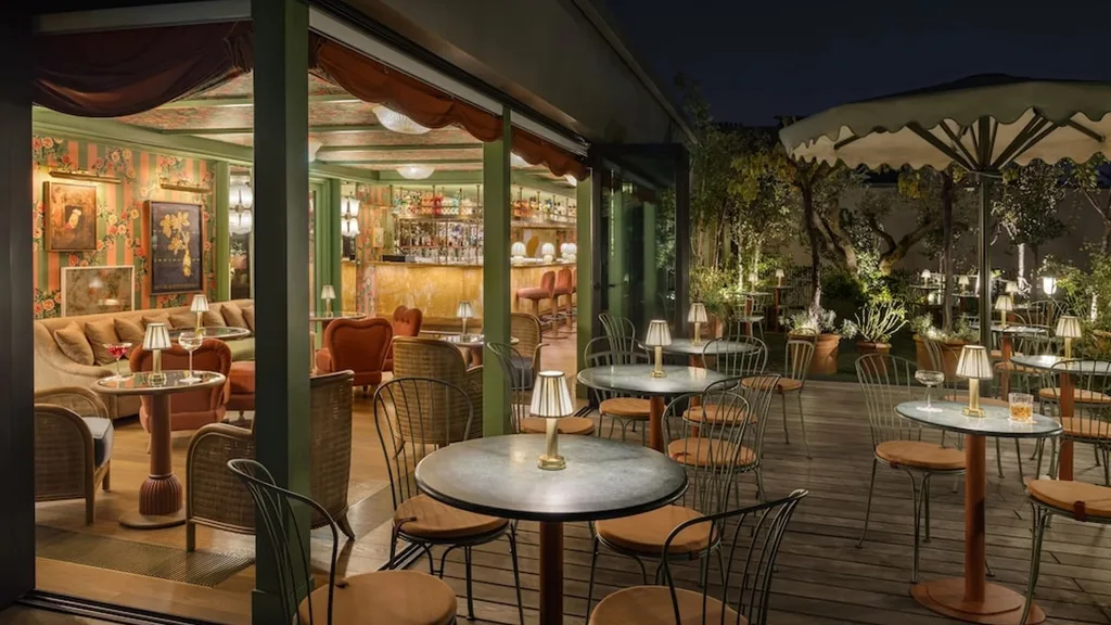 A dining area at La Fantaisie boutique hotel in Paris.
