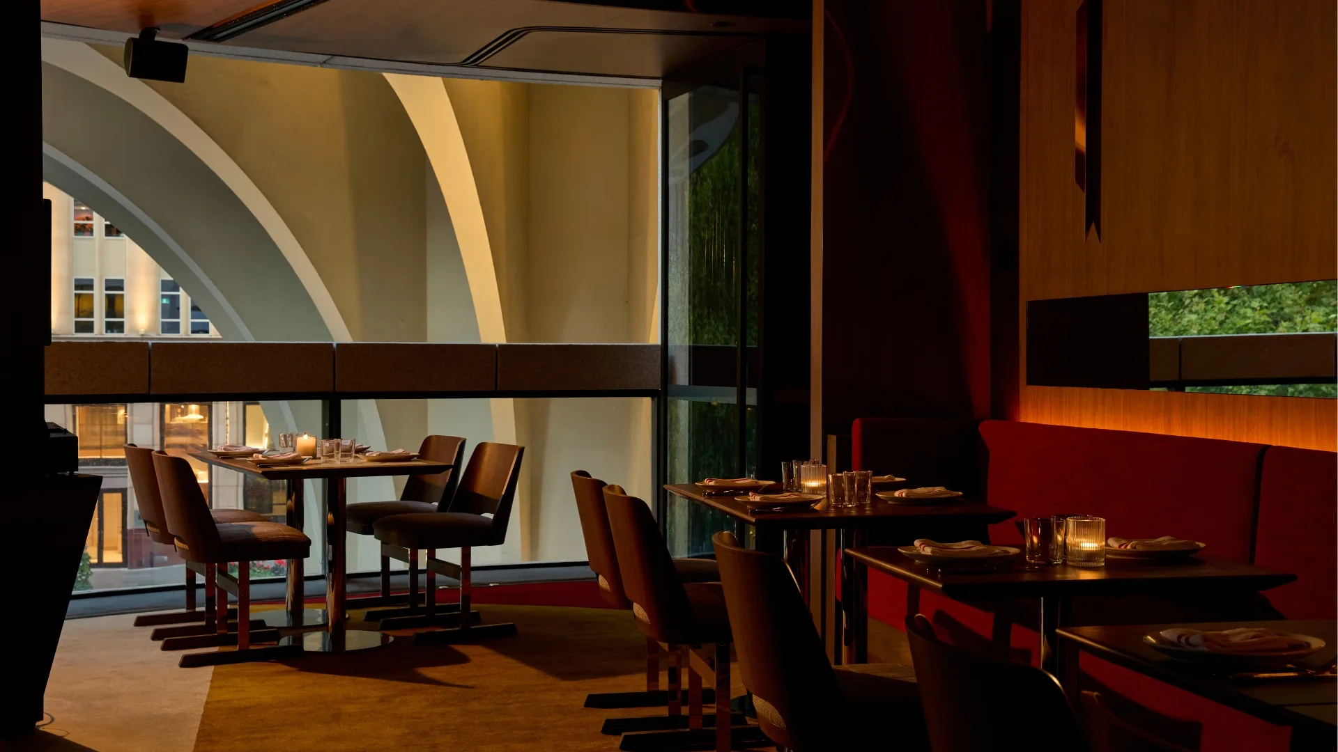 Moody mid century interiors at The Wine Bar at The International