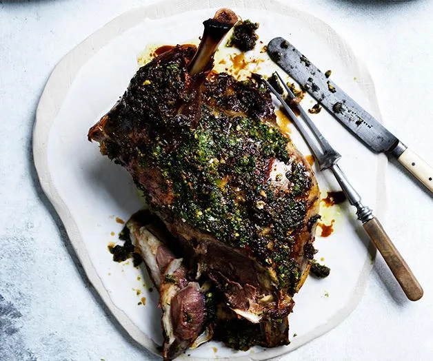 Buttermilk-brined slow cooked lamb shoulder with harissa