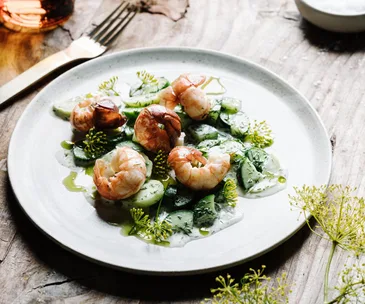 Alla Wolf-Tasker’s local yabbies, farm cucumbers, dill and whey dressing