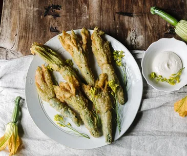 Alla Wolf-Tasker’s tempura zucchini flowers